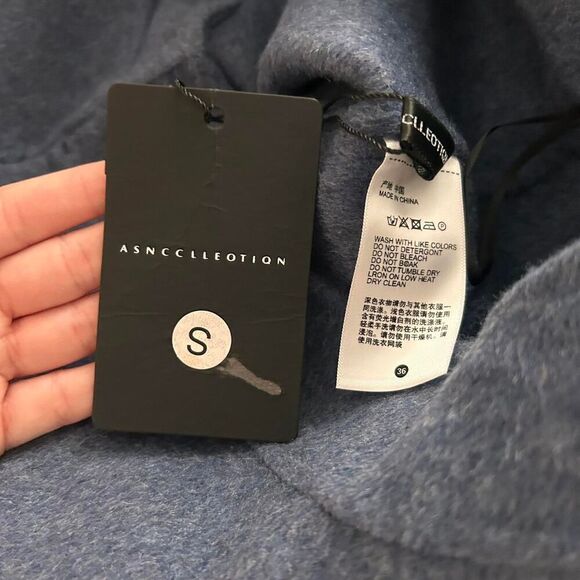 Wool-Style Chic Light Navy Flared Pants – Wide Leg Tailored Trousers small NEW - Picture 6 of 7